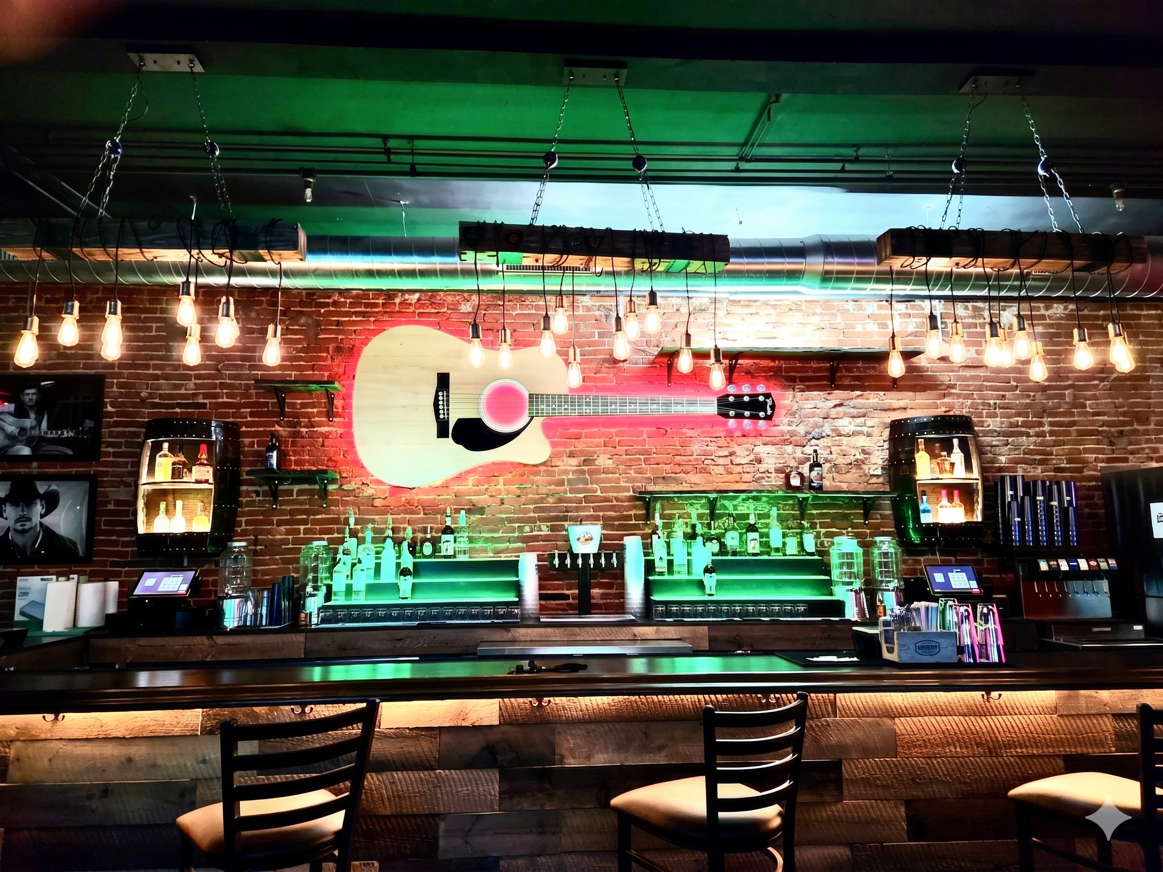 Main Street HonkyTonk bar interior with guitar decor